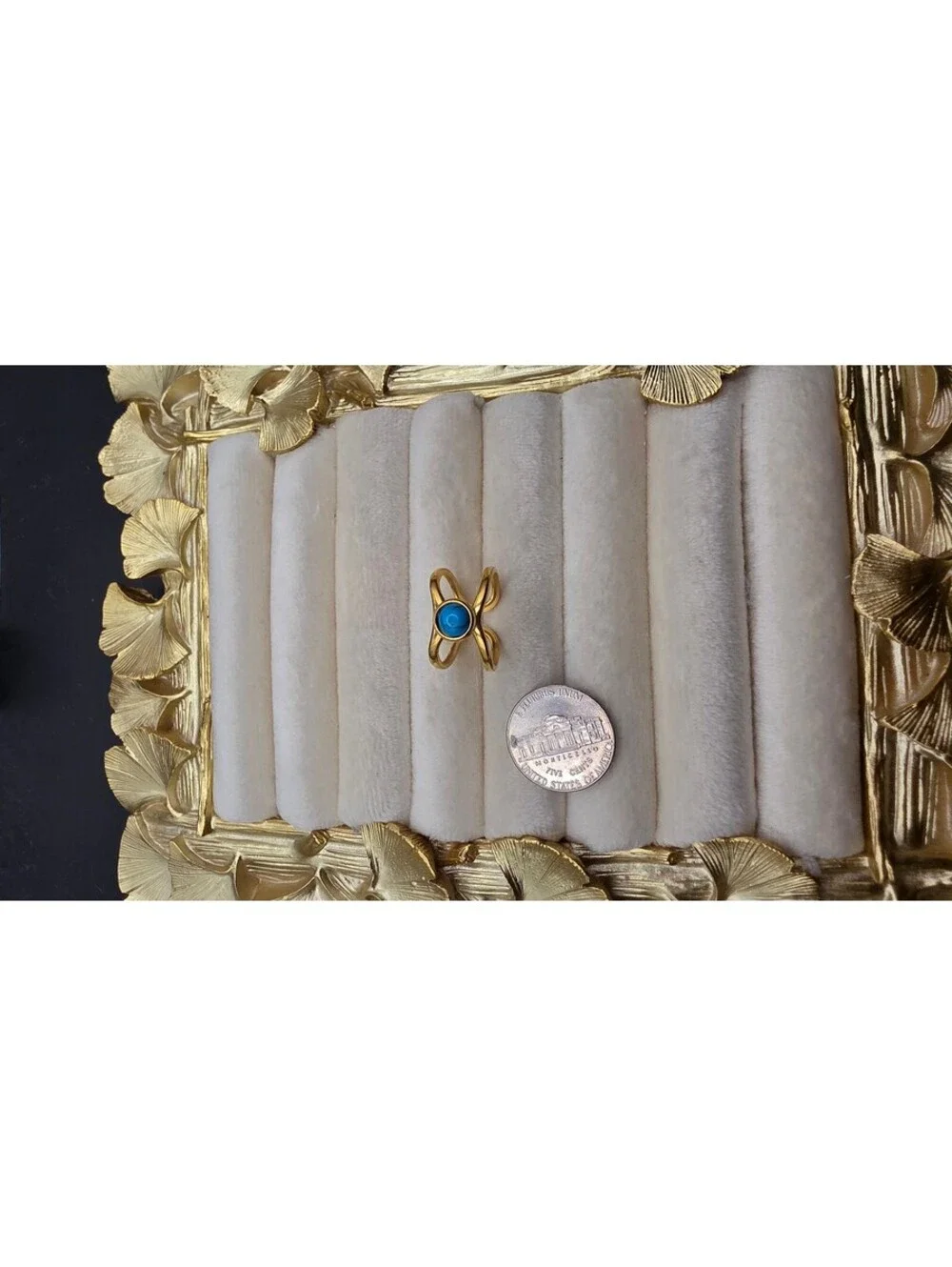 Bohemian Gold-Tone Stainless Steel Turquoise Open Ring Size Adjustable